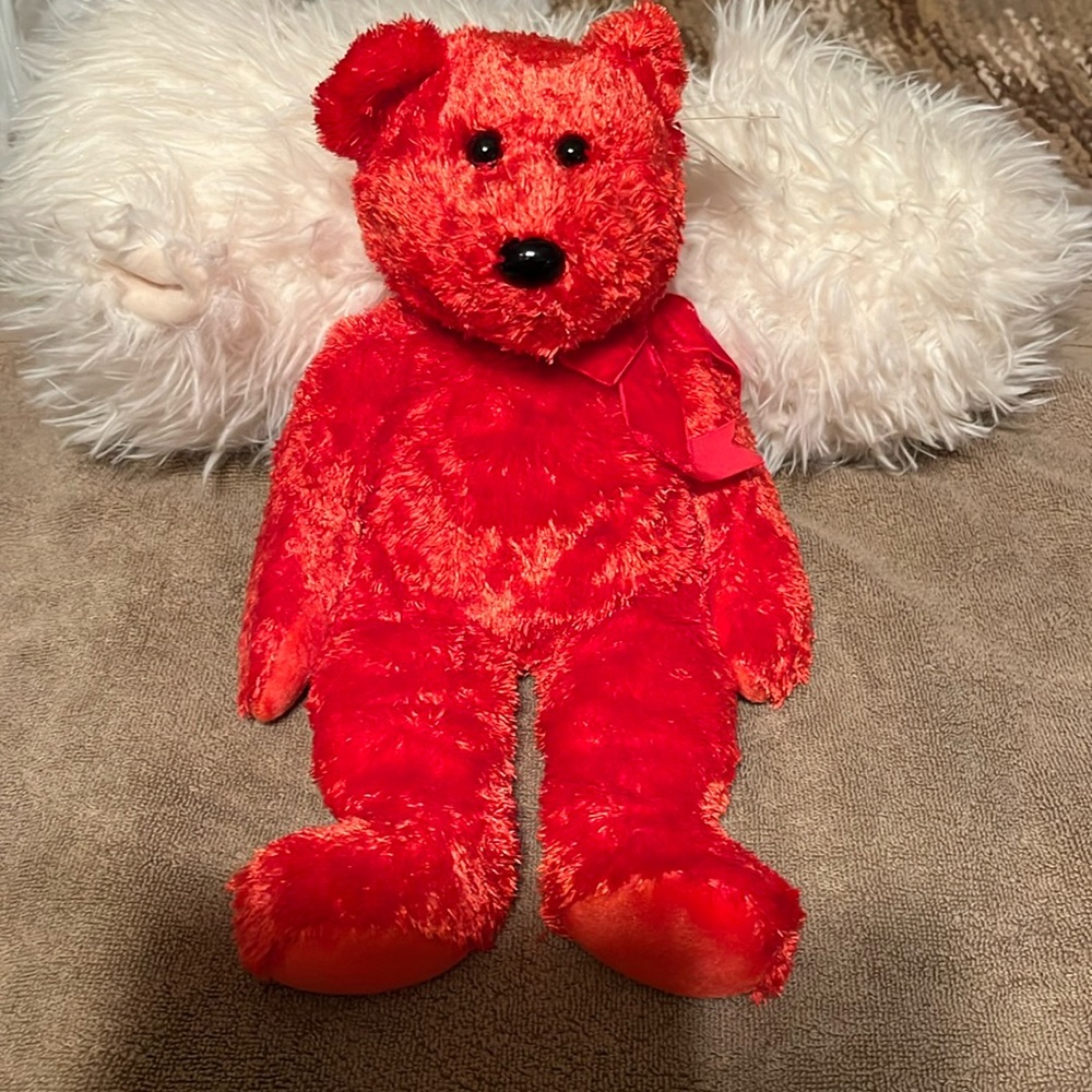 Ty beanie buddy Sizzle bright red blk eyes and nose red ribbon soft and huggable
